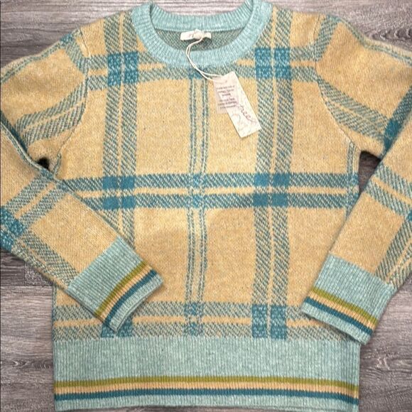 Mystree Plaid Sweater in Yellow and Teal - Picture 3 of 6
